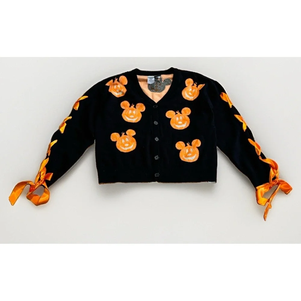 Disney Parks Her Universe Mickey Pumpkin Bow Cardigan XL Not So Scary Halloween